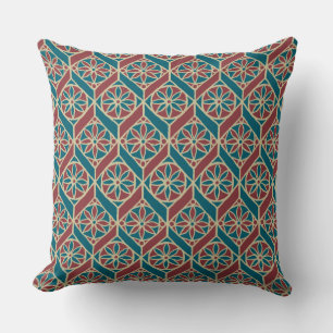 Coussin Turquoise, Maroon, Beige Ethnic Floral
