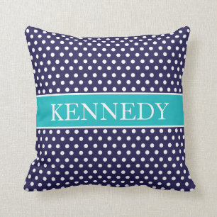 Coussin Turquoise mignonne de bleu marine du monogramme