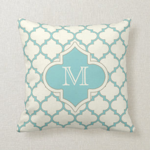Coussin Turquoise moderne d'ivoire de motif de Quatrefoil