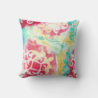 Coussin Turquoise moderne & Scarlet Mélange d'art multiméd