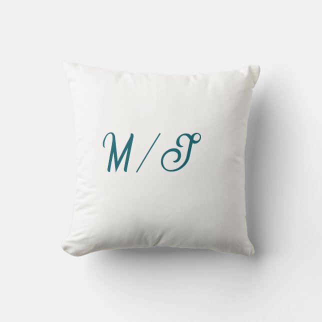Coussin Turquoise monogramme nom de couple de mariage simp (Recto)