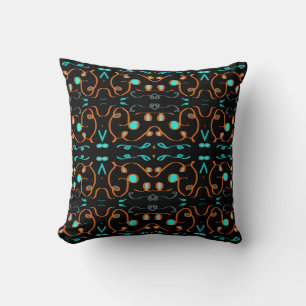 Coussin Turquoise Noir Brun Orné