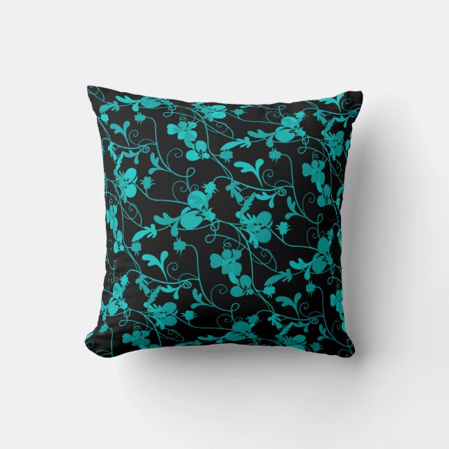 Coussin Turquoise & noir Floral moderne Motif (Recto)