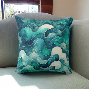 Coussin Turquoise Ocean Waves Beach House