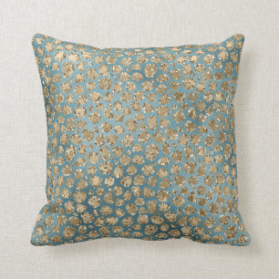 Coussin Turquoise or bleu vert brillant Empreinte de léopa