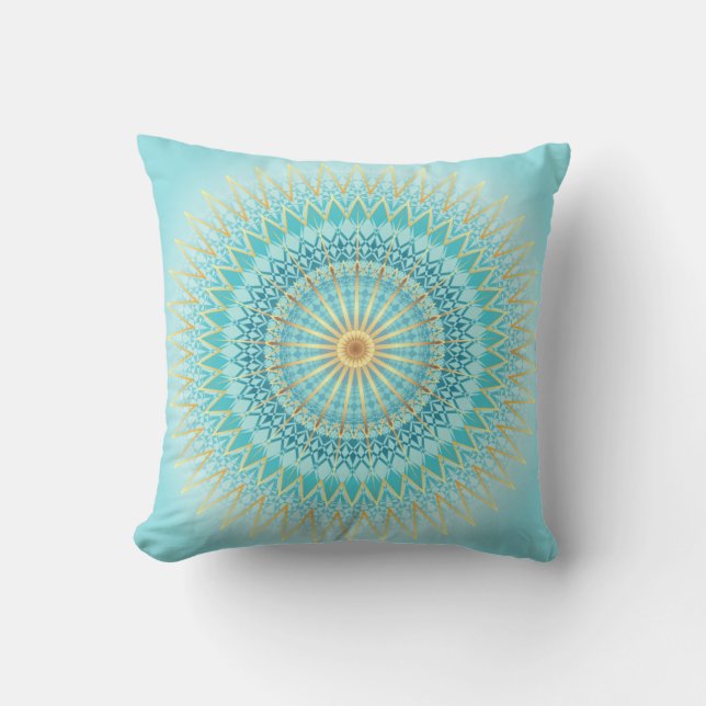 Coussin Turquoise Or Boho Mandala Noël (Recto)