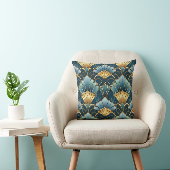Coussin Turquoise or vintage art déco motif (Chaise)