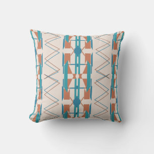 Coussin Turquoise Orange Beige Sud-Ouest Art Look Mosaic