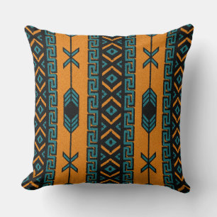 Coussin Turquoise Orange Sud-Ouest Tribal Aztec Design