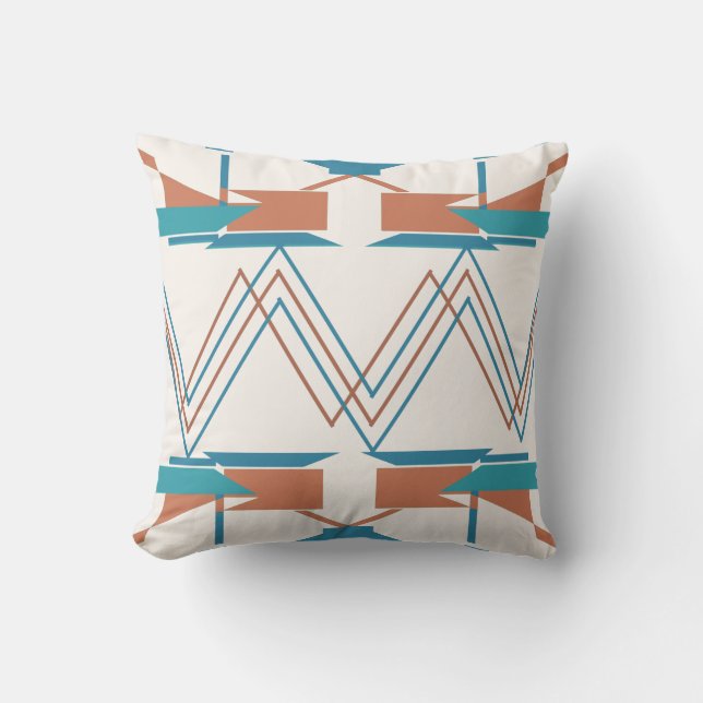 Coussin Turquoise Orange Turquoise Zig-zag Art Sud-Ouest (Recto)