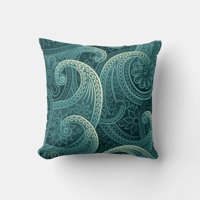 Coussin Turquoise Paisley Motif intemporel (Recto)