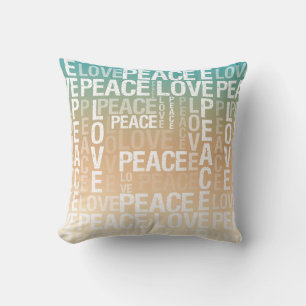 Coussin Turquoise Peach Gold White Peace Love