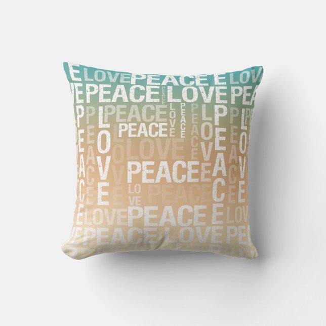 Coussin Turquoise Peach Gold White Peace Love (Recto)