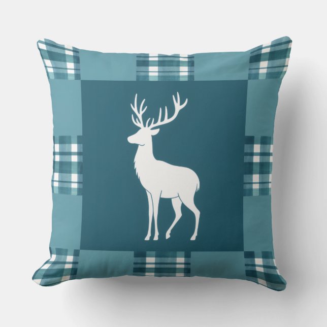 Coussin Turquoise plaquée avec silhouette de cerf blanc (Recto)