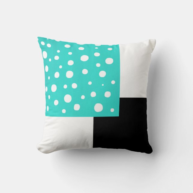 Coussin Turquoise Pois blanc noir & blanc géométrique (Recto)