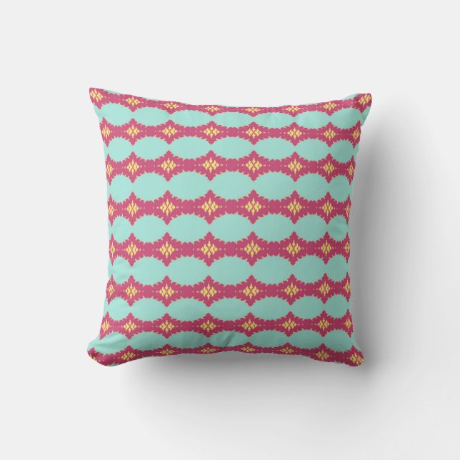 Coussin Turquoise Rose Jaune Géométrique Rayé (Recto)