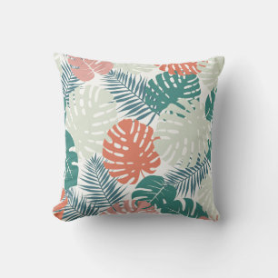 Coussin Turquoise Russet Palm Feuille Motif Tropical