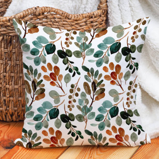 Coussin Turquoise Rust Sage Vert Feuilles Blanc Automne au