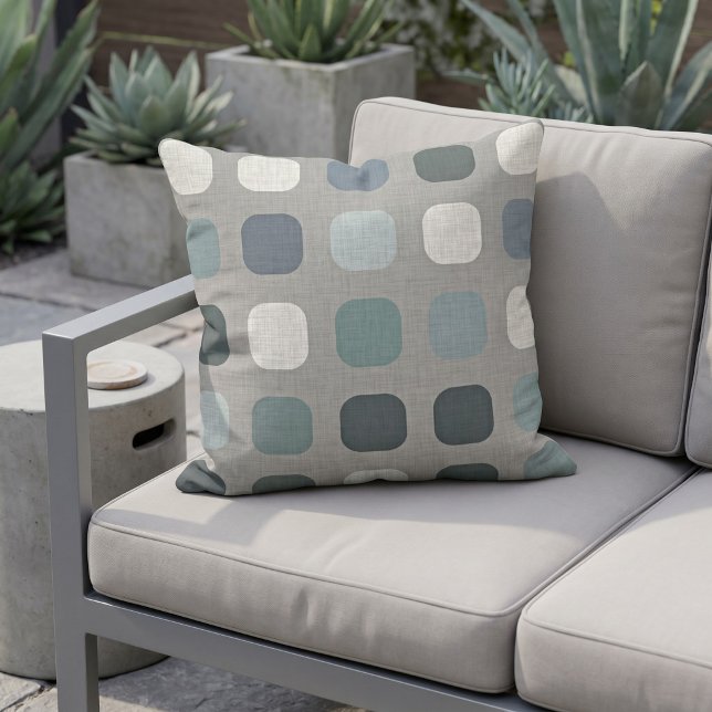 Coussin Turquoise sarcelle bleu rond carrés motif sur gris (Créateur téléchargé)