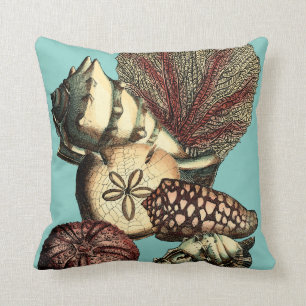 Coussin Turquoise Shell et collection de corail rouge