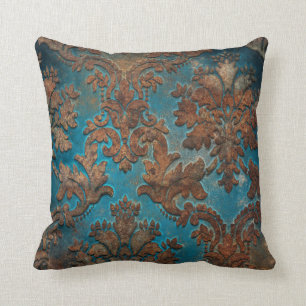 Coussin Turquoise sombre et Patina Damask
