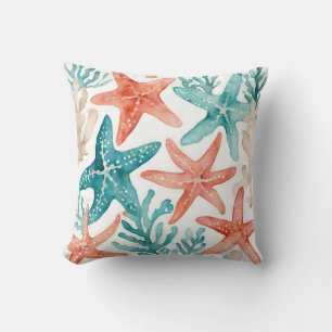Coussin Turquoise Starfish Beach Seashell Motif