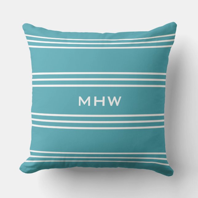 Coussin Turquoise Stripes personnalisé monogramme lancer o (Recto)