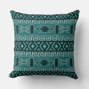 Coussin Turquoise Sud-Ouest Tribal Aztec Motif