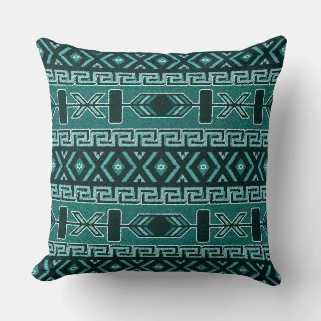 Coussin Turquoise Sud-Ouest Tribal Aztec Motif (Recto)