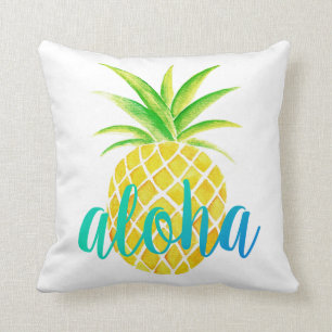Coussin Turquoise tropicale d'aquarelle d'ananas Aloha