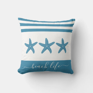 Coussin Turquoise turquoise 3 étoiles de plage vie script