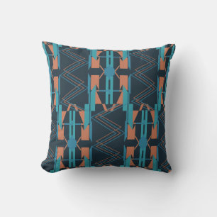 Coussin Turquoise Turquoise Rust Navy Grand Zig-zag Mosaic