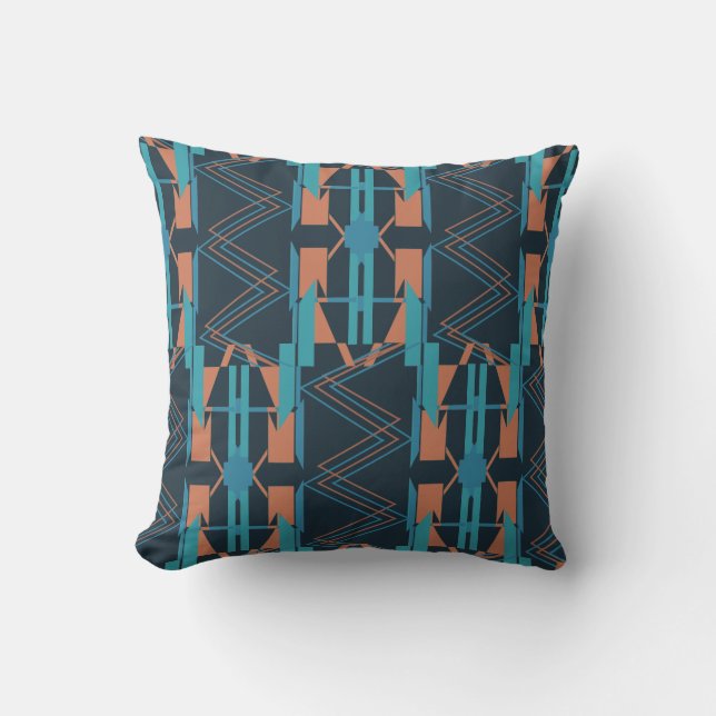 Coussin Turquoise Turquoise Rust Navy Grand Zig-zag Mosaic (Recto)
