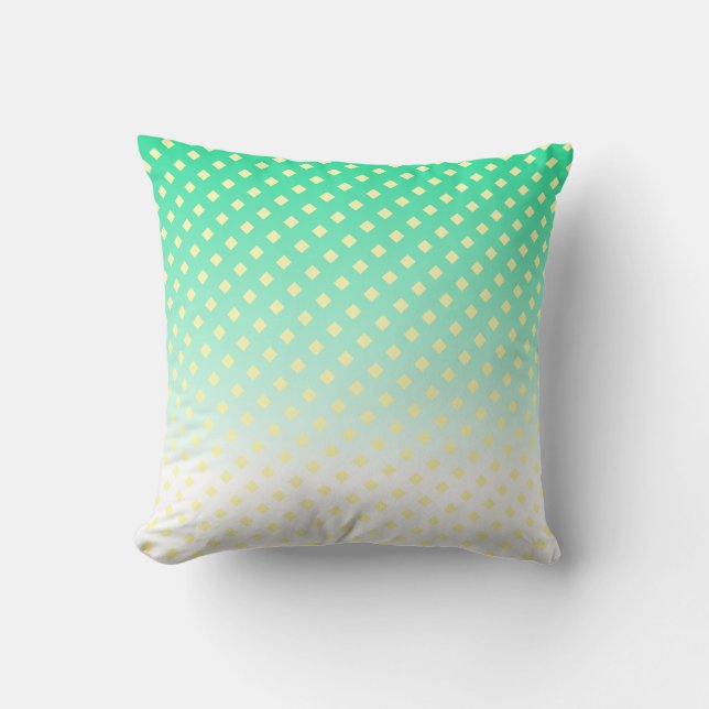 Coussin Turquoise Vert Blanc Jaune Diamants (Recto)