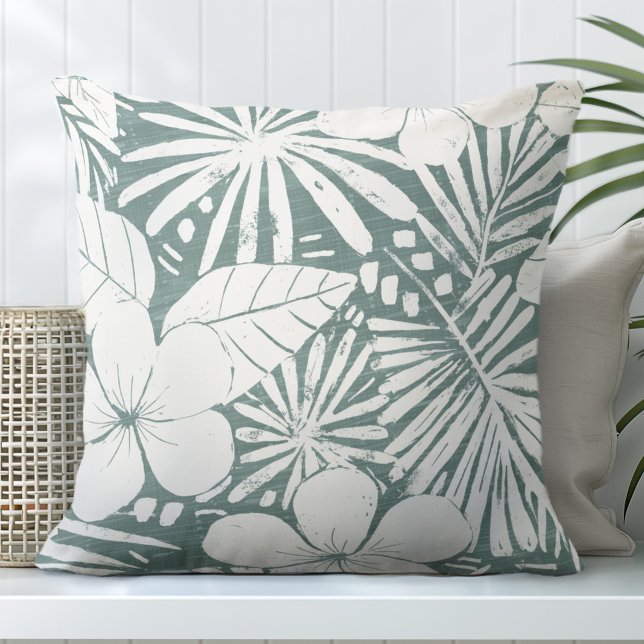 Coussin Turquoise Vert Tropical Feuilles Jeu d'oreiller (Créateur téléchargé)