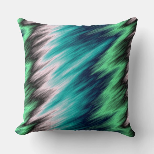 Coussin Turquoise, verte et noire strie abstraite (Recto)