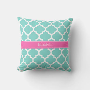 Coussin Turquoise Wht Moroccan #5 Hot Pink2 Nom Monogram