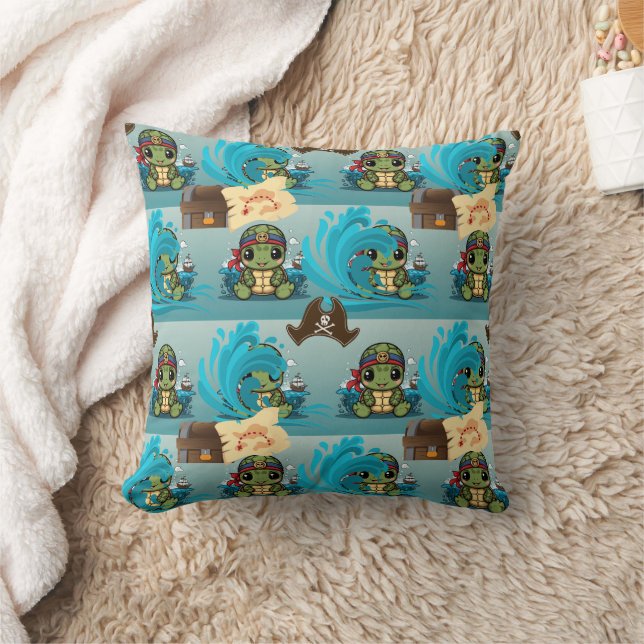 Coussin Turtle Kawaii Pirate (Couverture)