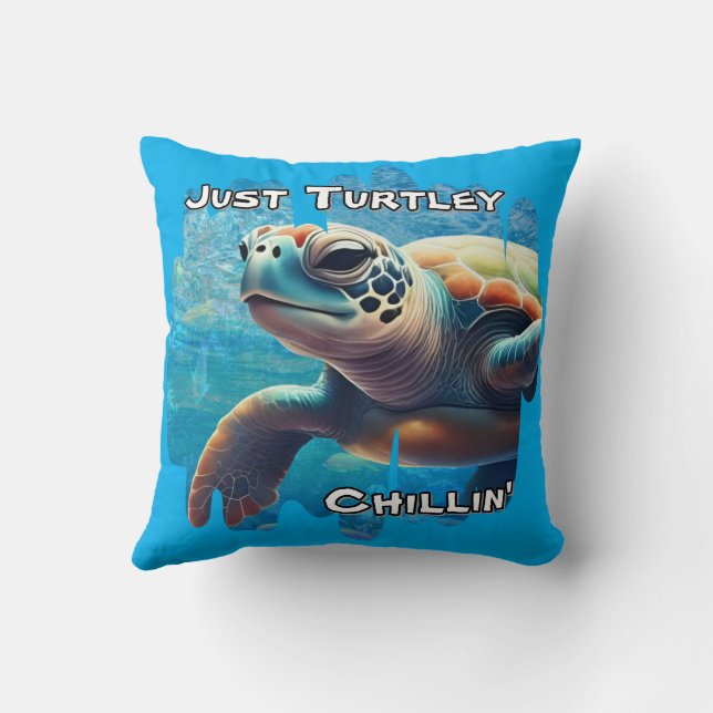 Coussin Turtley Chillin' Sea Turtle Gros plan Vibe Pacifiq (Verso)