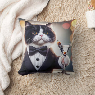 Coussin Tuxedo Chat Avec Cocktail Martini