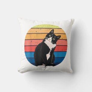 Coussin Tuxedo Chat Cadeau Couleurs rétro pour Amoureux de