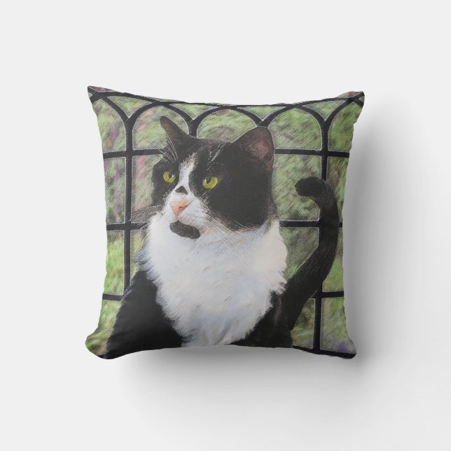 Coussin Tuxedo Chat dans la peinture de fenêtre Art animal (Recto)