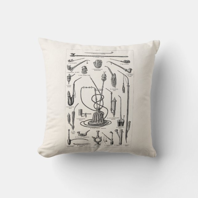 Coussin Tuyaux de tabac vintages et vieille illustration (Recto)