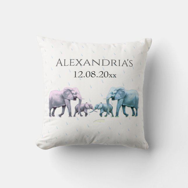 Coussin Twin Baby Pink et Blue Elephant (Recto)