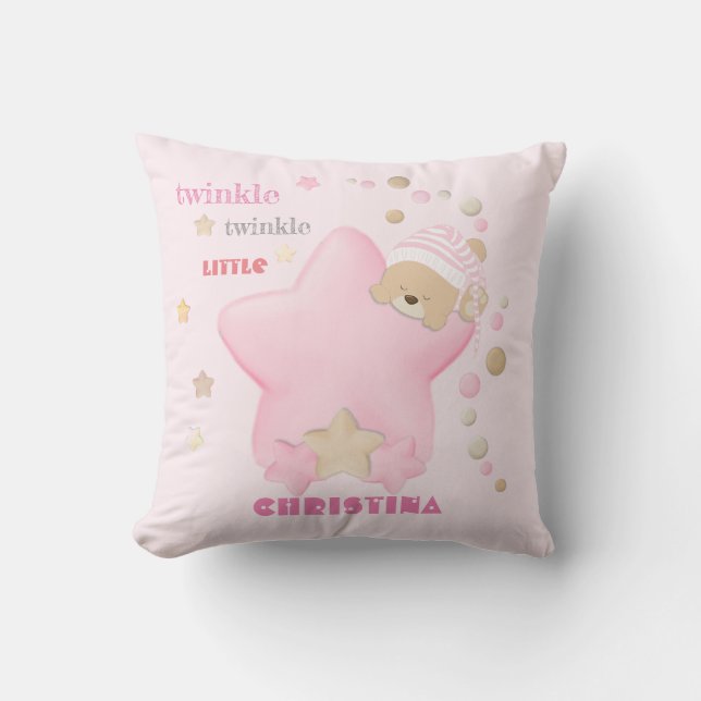 Coussin Twinkle Twinkle Star Baby Girl Teddy Bear (Recto)