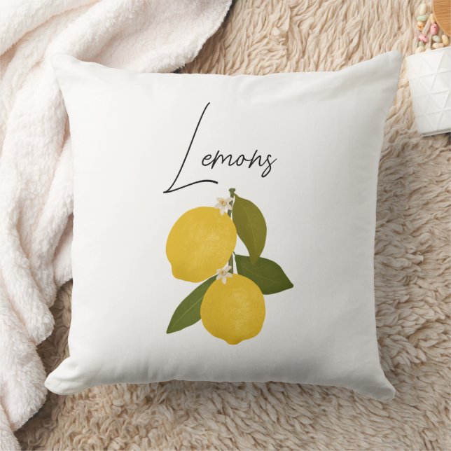 Coussin Two Lemons with Green Leaves | Fresh Citrus  (Couverture)