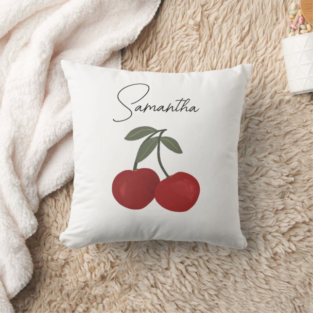 Coussin Two Red Cherries Illustration | Cute Fruit Art  (Couverture)