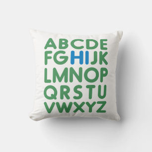 Coussin Typographie Alphabet amusante Simple Vert Bleu