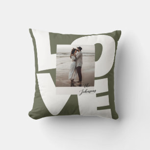 Coussin Typographie Amour Gras Rétro Vert avec Photo