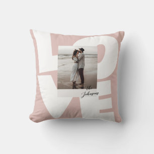 Coussin Typographie Amoureuse Rétro Rose Gras avec Photo